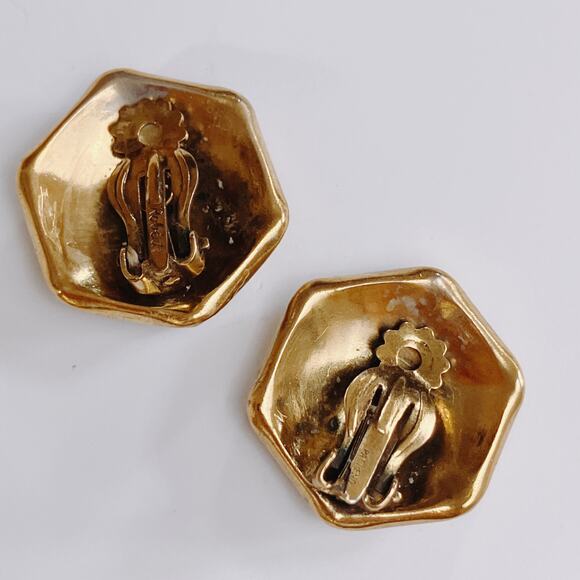 Vintage Signed Original by Robert Clip On Earrings, MCM Glass Hexagon Cabochon - Picture 6 of 10